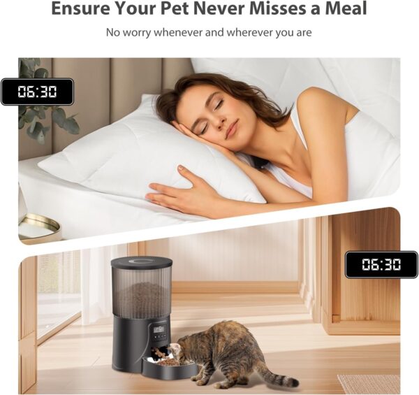 Automatic Cat Food Dispenser, Automatic Cat Feeder Programmable Portion Control, 4L Timed Auto Dog Feeders with Stainless Steel Bowl, Desiccant Bag, Dual Power Supply - Image 2