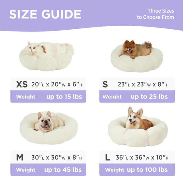 Lesure Calming Large Dog Bed - Flower Donut Round Fluffy Puppy Bed in Plush Teddy Sherpa, Non-Slip Cute Flower Dog Beds, Large Pet Bed Fits up to 100 lbs, Machine Washable, Cream 36" - Image 6