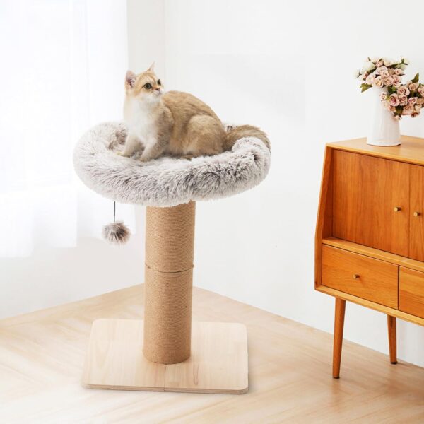 FUKUMARU Cat Scratching Post with Plush Bed, 2 in 1 Tall Kitten Scratch Post with Jute Rope, 5.5 Inch Width Sturdy Claw Scratch Pole with Perch, Cat Tree with Bed for Most Cats - Image 6