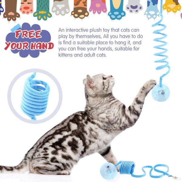 46 Pcs Cat Toys Set Interactive Cat Toys Include Fur Mice Rattle Cat Springs Crinkle Balls Pompom Bell Sisal Ball Puzzle Chase Toys Assorted for Gift Indoor Kitten(Blue) - Image 4