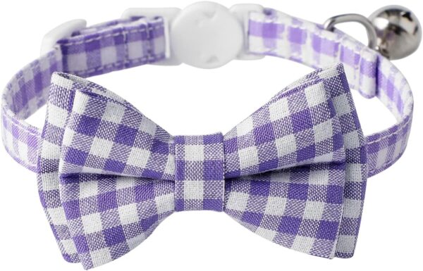 AIITLE Breakaway Cat Collar with Cute Bow Tie and Bell, Detachable Adjustable Safety Collars for Girl Cats and Boy Cats, Kittens, Puppy, Soft Stylish Plaid Patterns Cat Collars,Purple