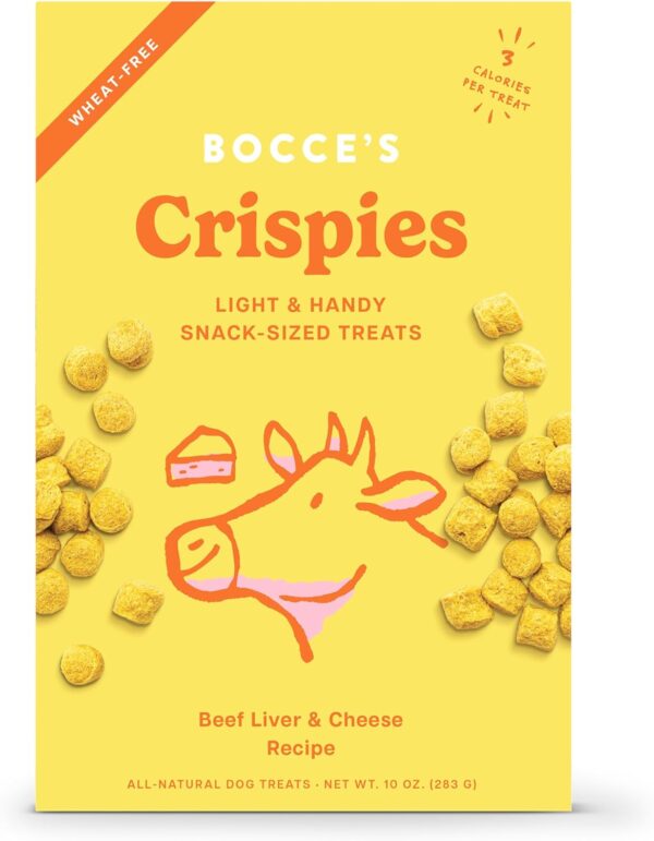 Bocce's Bakery Crispies Training Treats for Dogs, Wheat-Free Dog Treats, Made with Real Ingredients, Baked in The USA, All-Natural & Low Calories Training Treats, Beef Liver & Cheese Recipe, 10 oz