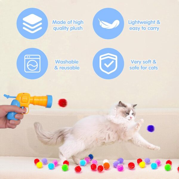 BooTaa Pet Toys, Interactive Cat Toy Set, 80pcs Glitter Pom-Poms Cat Ball Toy with 1 Launcher, Safe Soft Cat Toy Balls for Fetch, Training, Playing - Image 5