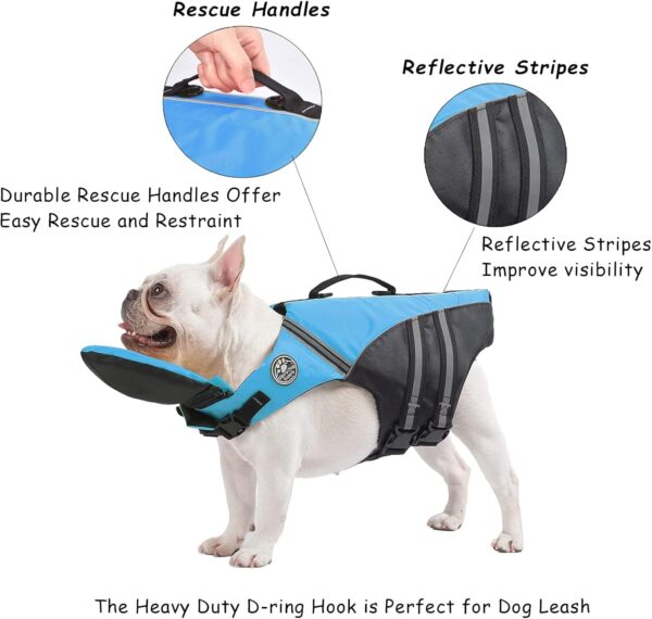 French Bulldog Life Jacket - Professional Dog Safety Vests for Swimming, Superior Buoyancy & Rescue Handle (Chest Girth: 17"-30" Weight: 17-28LB) (blue) - Image 5