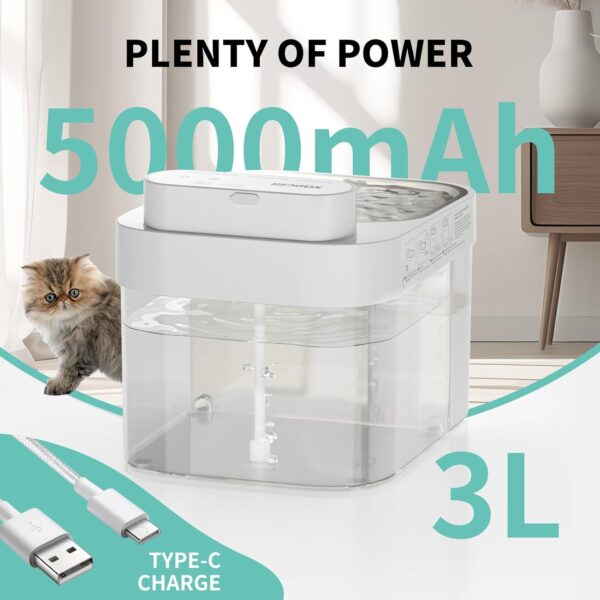 Wireless Pump Cat Water Fountain, 3L/101oz Pet Water Fountain for Cats Dogs Inside, Automatic Cat Water Dispenser with App Control, Smart Fountain, Clean and Dirty Separation - Image 7