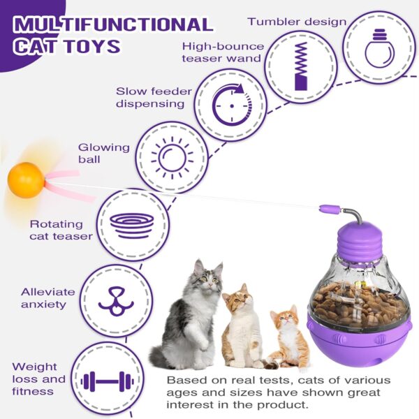 Cat Toys for Bored Indoor Cats Tumbler Interactive Cat Toys with Teaser Wand Cat Food Dispenser - Ideal for Exercise and Boredom Relief Pet Supplies Birthday Gift (Purple) - Image 2