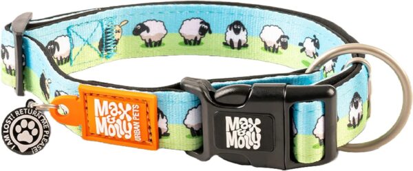 Max & Molly Black Sheep Dog Collar with Safety QR Code Dog Tag - Soft, Adjustable, & Waterproof Collar, Cute Animal Print Designs for Both Girl and Boy Dogs & Puppies, Medium