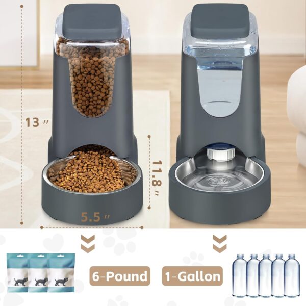 Automatic Cat Feeder and Water Dispenser with Stainless Steel Bowl Dog Gravity Food Feeder and Waterer for Small Medium Pets Puppy Kitten 1 Gallon x 2 - Image 2