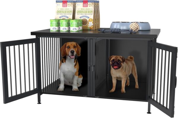 GDLF Double Dog Crate with Divider for 2 Small Dogs or 1 Dog, Furniture Style Kennel Indoor Cage with Removable Panel (Int.dims:36.2”Wx24.5”Dx21”H), Black