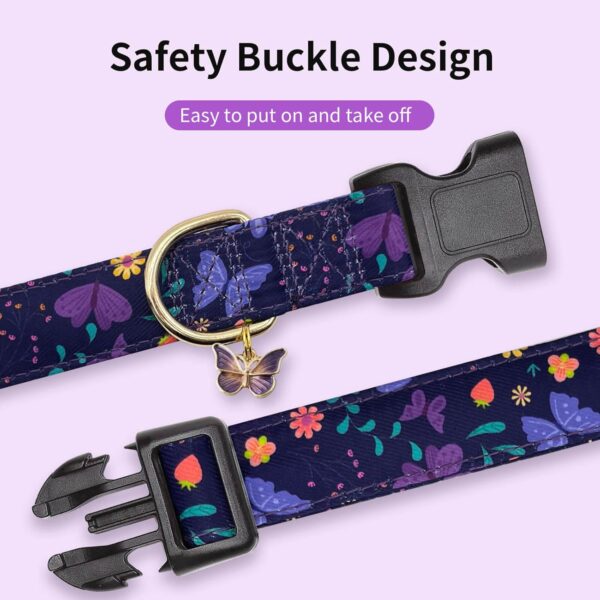 Dog Collars with Buckle Adjustable for Cute Girl Female Boy Dogs,Special Soft and Fancy Dog Pet Collar with Flower Design for Small Medium Large Dogs (S, Purple Butterfly) - Image 4