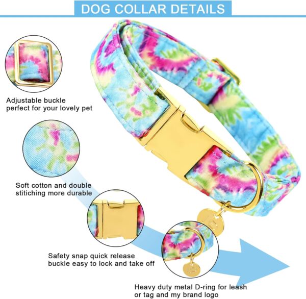 Tie Dye Summer Cotton Dog Collar with Metal Buckle Gift Collar for Small Medium Large Girls or Boys Dogs Cute Durable Comfortable Pet Collars - Image 3