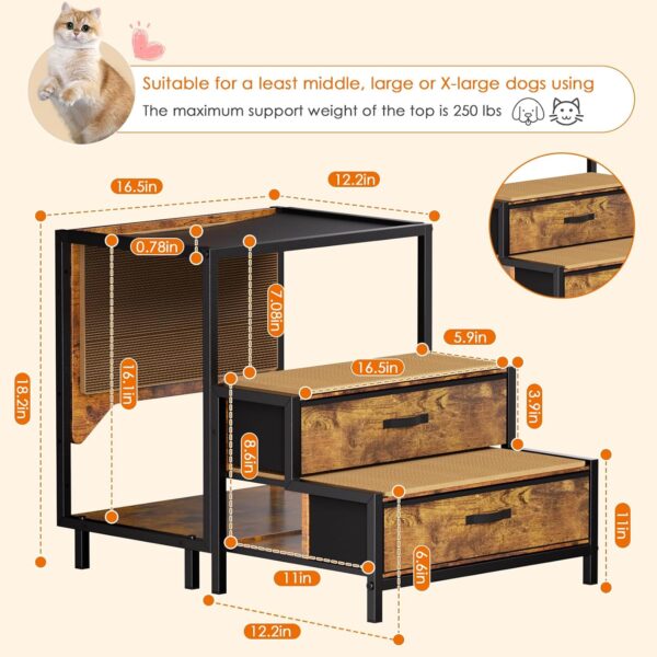 Cat Window Perch with Stairs, Dog Window Perch Pet Bunk Bed for Dogs &Cats with Drawers Storage, Cat Furniture Wall Mounted or Floor Use with Scratch Pad & Mats for Bedside - Image 6