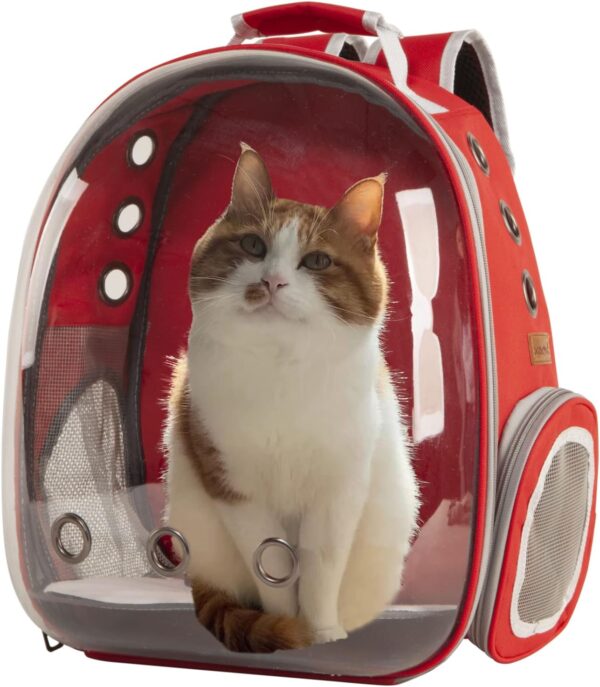 Cat Backpack Carrier Bubble Bag, Transparent Space Capsule Pet Carrier Dog Hiking Backpack, Small Dog Backpack Carrier for Cats Puppies Airline Approved Travel Carrier Outdoor Use Red