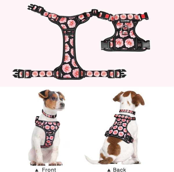 WINSEE 4 in 1 Dog Harness with Leash Set, Pet Harness No Pull for Large Dog with Collar and Safety Belt, Double Sided Reflective Strip, Adjustable Dog Car Harness with Soft Padded Handle ROSE - Image 8