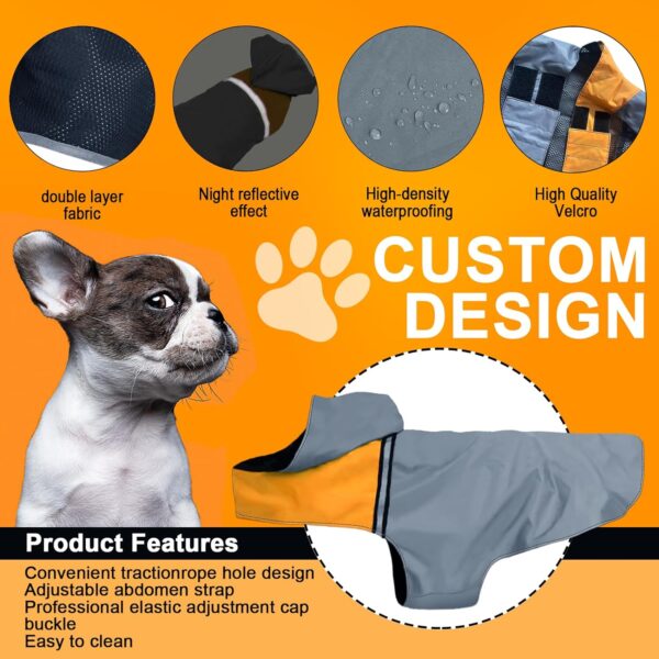 Dog Raincoat with Reflective Strip, Ultra Light Breathable Waterproof Dog Rain Jacket, Adjustable Waterproof Dog Raincoat with Hood, Suitable for Small, Medium, and Large Dogs (Grey, XXL) - Image 2