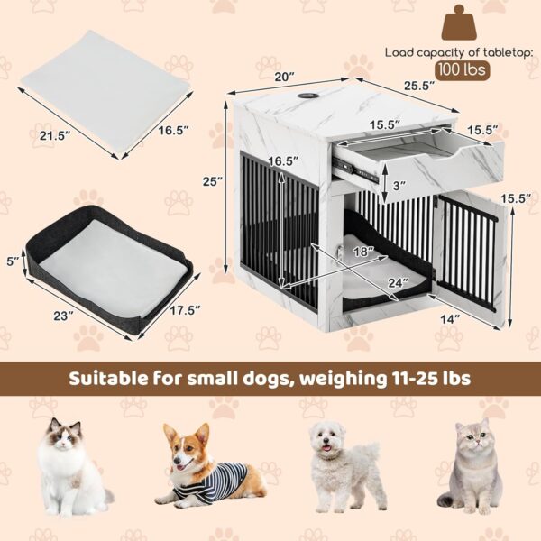 Tangkula Dog Crate Furniture, Decorative Dog Kennel End Table with Storage Drawer, Wired & Wireless Charging, Lockable Indoor Dog House with Cushion, Wooden Pet Cage Nightstand for Small Dogs - Image 4