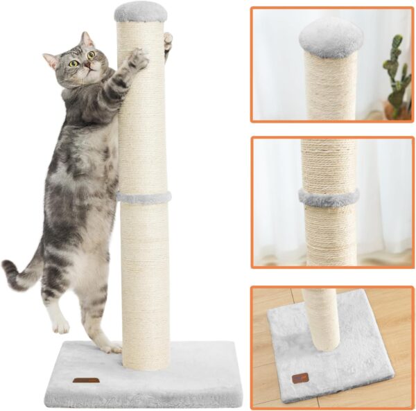 34inch Cat Scratching Post with Natural Sisal Rope 4.3Inch Large Diameter Scratcher Post Tree for Indoor Cats Grey - Image 3