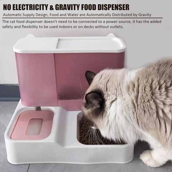 kathson All-in-One Automatic Cat Feeder and Water Dispenser Set Gravity Cat Food and Water Bowl Set Automatic Pet Feeder and Water Dispenser for Small Dogs Puppy Cats Pets(Pink) - Image 6