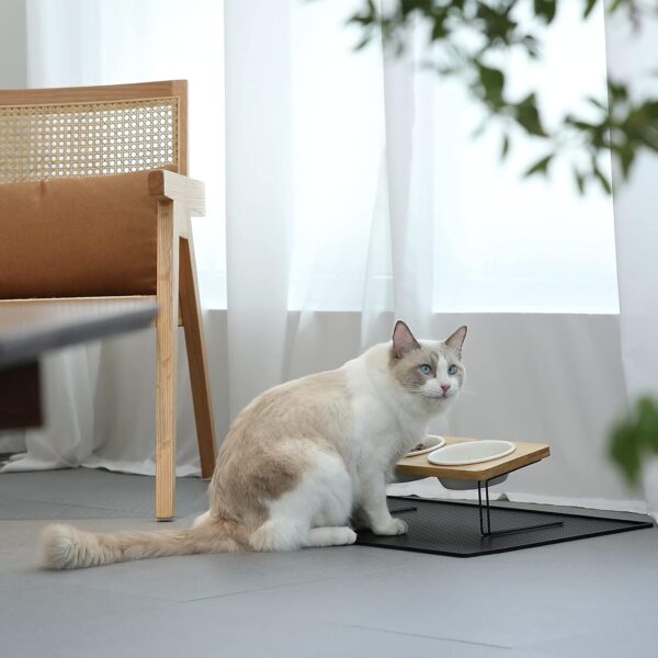 FUKUMARU Elevated Cat Ceramic Bowls, Small Dog 15° Tilted Raised Food Feeding Dishes, Solid Bamboo Water Stand Feeder Set for Cats and Puppy - Image 7