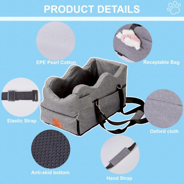 Center Console Dog Car Seat for Small Dogs, NSPNF Puppy Car Seat Up to 9 lbs with Storage Pockets & Waterproof, Pet Booster Seats for Travel Carrier Bed (Dark Grey) - Image 5