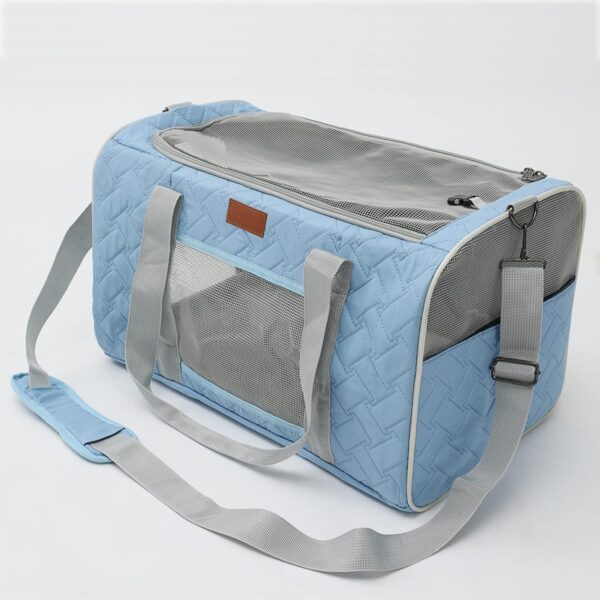 HSC PET Cats Carrier Soft-Sided Quilted Pet Pups Bag Temporary Kennel Fit Luggage Case Traveling Outdoor Go to Vet, Side Pocket,15 lbs Puppy/18 lbs Cat or Kittens (Light Blue) - Image 5