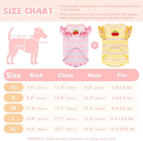 2 Pack Striped Small Dog T Shirt Cute Cherry Girl Dog Clothes for Small Dogs Cats Breathable Soft Cotton Pet Puppy Sleeveless Vest Spring Summer Doggy Outfits（Pink+Yellow,Medium） - Image 5