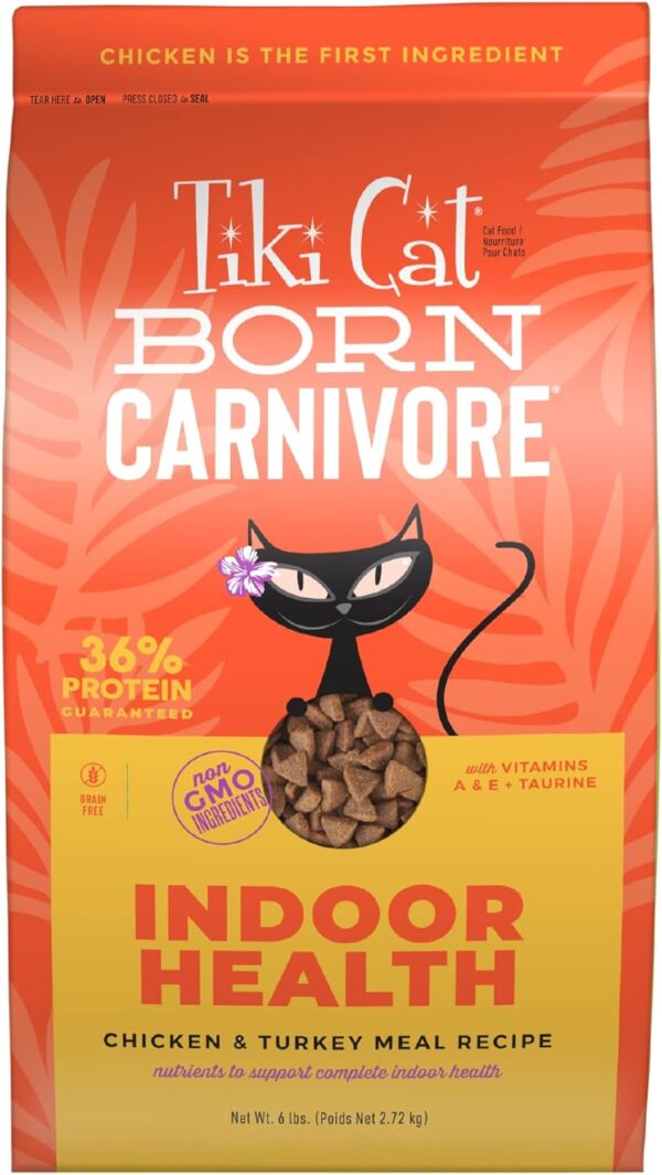 Tiki Cat Born Carnivore Indoor Health, Chicken & Turkey Meal, Grain-Free Baked Kibble to Maximize Nutrients, Dry Cat Food, 6 lbs. Bag