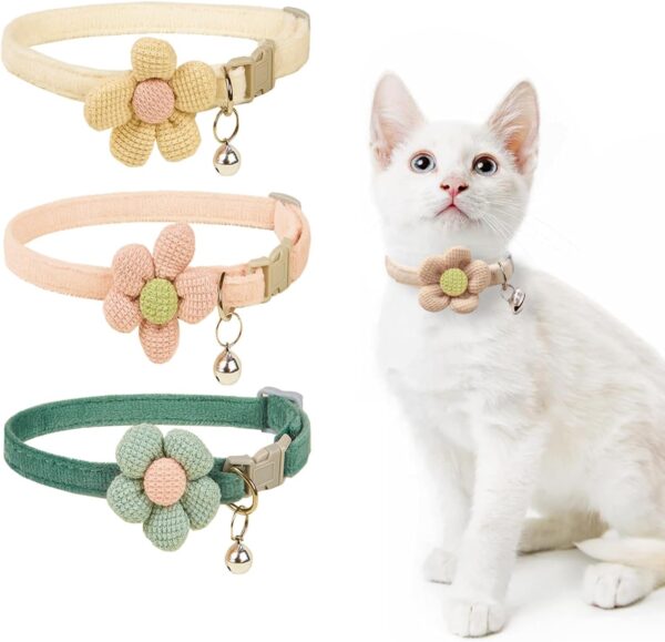 3 Pack Cat Collar with Flower - Cat Collar with Bells Adjustable Floral Flower Bowtie Collars Boy Girl Cute Collar Accessories for Kitten Kitty Puppy and Small Pets - Image 8