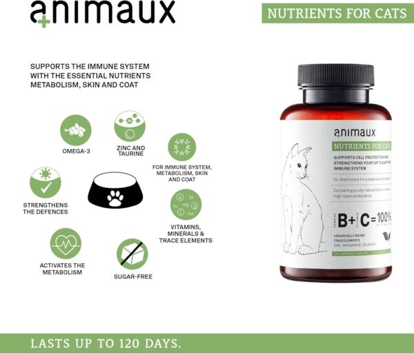 animaux – nutrients for Cats, All-Natural Cat Vitamins, Cat Essentials to Strengthen The Immune System & Natural Cell Protection, Healthy Skin & Shiny Coat, 120 Chewable Tablets, 120 days supply - Image 2