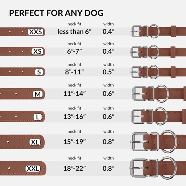 CollarDirect Rolled Leather Dog Collar, Soft Padded Round Puppy Collar, Handmade Genuine Leather Collar Dog Small Large Cat Collars 13 Colors (11-14 Inch, Cinnamon Smooth) - Image 4