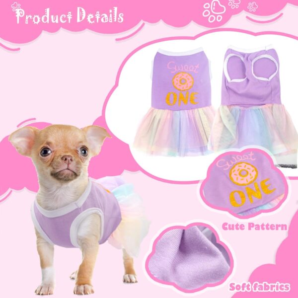 Dog Dress for Small Dogs Girl 2 Pieces Cute Dog Dresses with Princess Donuts Pattern Puppy Tutu Skirt Cat Outfit Girl Dog Clothes for Birthday Wedding Costume Purple Pink XXS - Image 4