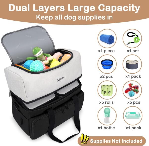 Mancro Dual Layers Dog Travel Bag, Pet Travel Bags with 2 Extra Large Food Containers, 2 Collapsible Dog Bowls, Multi-Pockets Tote Organizer for Dog Supplies, Dog Road Trip Essentials, Black - Image 2