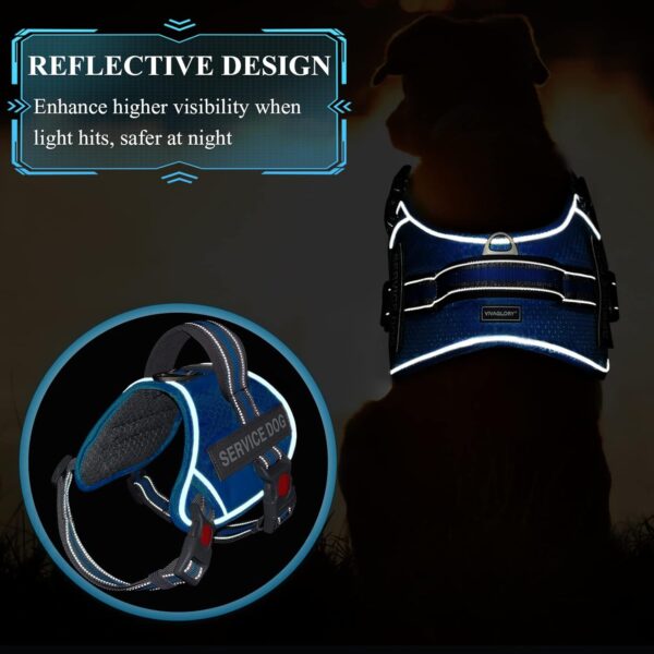 VIVAGLORY Service Dog Vest, No Pull Dog Vest Harness with Padded Handle and Leash Clip, Reflective Breathable Training Pet Vest with Removable Patches, Adjustable Fit for Large Breed Dogs, Blue - Image 5