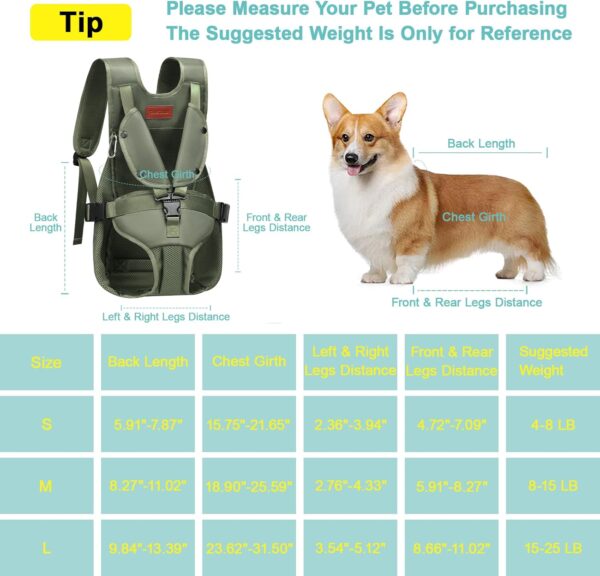 Legs Out Dog Backpack Carrier Adjustable Dog Front Carrier Easy-Fit Pet Backpack Carrier for Medium Dogs Small Dogs 15-25 Lbs (Green, L) - Image 2