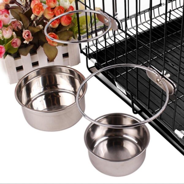 Pet Dog Stainless Steel Coop Cups with Clamp Holder - Detached Dog Cat Cage Kennel Hanging Bowl,Metal Food Water Feeder for Small Animal Ferret Rabbit (Medium) - Image 2