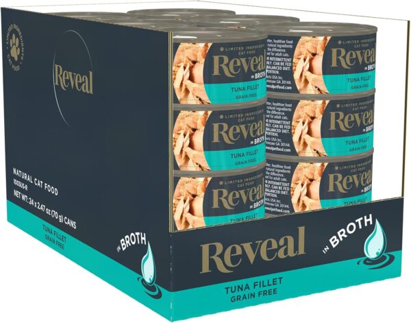 Reveal Natural Wet Cat Food, 24 Count, Grain Free, Limited Ingredient Canned Food for Cats, Tuna Fillet in Broth, 2.47 oz Cans