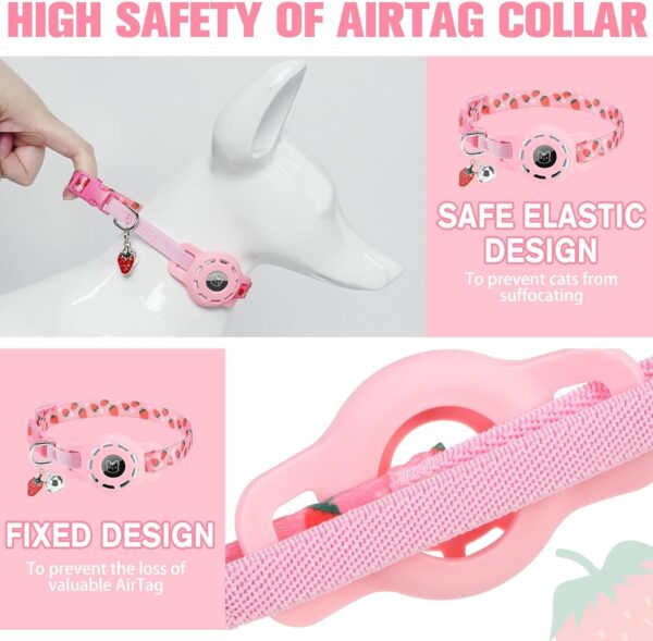 BINGPET AirTag Cat Collar with Bells, Upgraded Safety Elastic Cat Collar with Airtag Cat Collar Holder, Anti-Lost Cat Collars for Girl Boy Cats, Anti-Suffocation Kitty Puppy Collars - Image 3