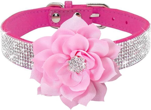 Cute Dog Collar with Bling Rhinestone, Fancy Crystal Diamond Glitter Pretty Jewel Soft Cat Collars for Small Medium Large Breed Dogs Girl Female Pet Puppy Kitten Terrier (S, Hot Pink2)