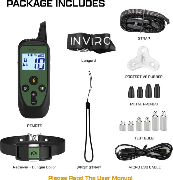 INVIROX Shock Collar for Large Dog [Spark K9] 124 Levels with Remote 1100yd Range, Night-Light Mode for Medium Dogs IP67 Waterproof Training Collar for Dogs - Image 7