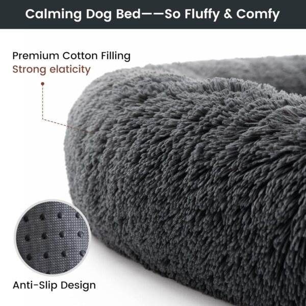 Dog Bed,Calming Dog Beds for Large Dogs Cats,Fluffy Non-Slip 50"x39"x8"Dog Bed Couch Protector with Removable Pet Soft Neck Bolster,Washable Dog Bed Cover with Hidden Zipper（Dark Grey） - Image 4