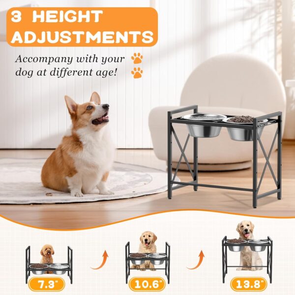 Elevated Dog Bowls Stand, Adjustable Width Raised Dog Bowl Stand for 6-11" Bowls, 3 Height Adjustments Dog Food Bowl Stand for Large Medium Breed(Bowl Not Included) - Image 2