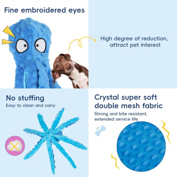 2 Pack Squeaky Dog Toys, Octopus Plush Dog Toys Stuffless Crinkle Pet Toys for Small, Medium, Large Dogs Teething, Durable Interactive Dog Chew (Blue + Purple Octopus) - Image 4