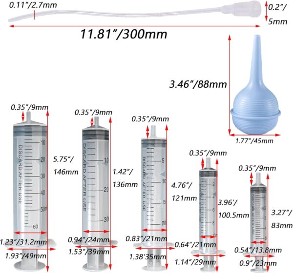 11 Pcs Puppy Kitten Feeding Tube Kit, Pet Feeding Supplies Kit Includes 5 Pcs Kitten Feeding Syringe 5 ML 10 ML 20 ML 30 ML 60 ML 5 Pcs 8 FR Transparently Feeding Tubes, Bulb Syringe for Small Animals - Image 2