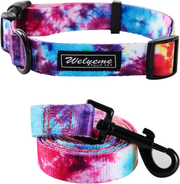 Tie Dye Dog Collar Pet Funny Dog Leash Set for Small Medium Large Dogs Tie Dye Collars (Medium(12''-14.5''))