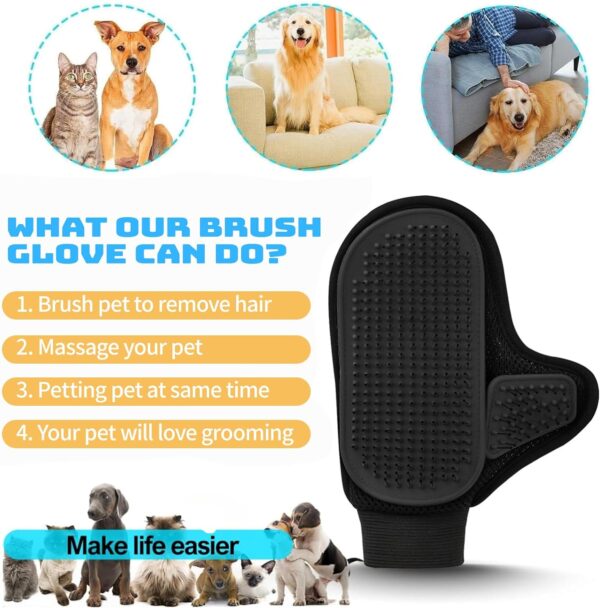 2024 Pet Grooming Glove with Tipped Pin Brush,Special Design Deshedding Glove, Massage Mitt, Perfect Petting Tool for Sensitive Dogs & Cats with Long & Medium Fur - Right-Hand - Black - Image 4