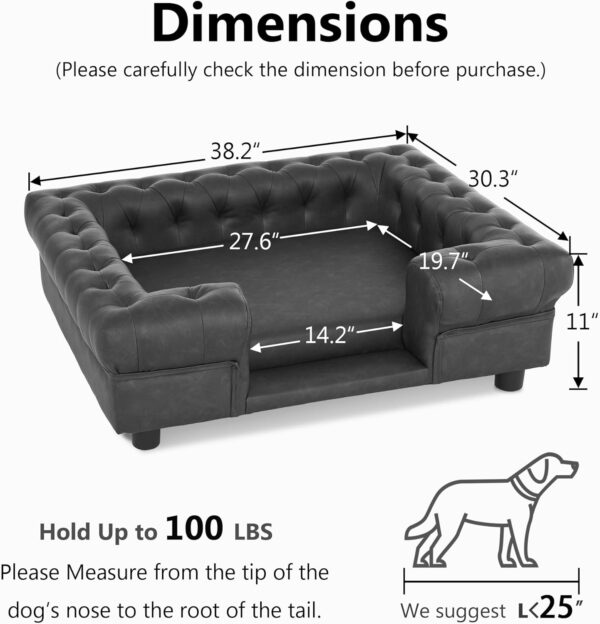 MCombo Pet Sofa Bed Dog Couch for Small Dogs, Faux Leather Dog Sofa with Small Stairs, 6321 (Dark Grey) - Image 4