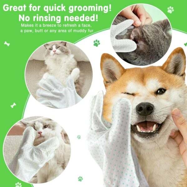 15 Count Dog Wipes Plant Oil Grooming Gloves Bath Wipes Waterless Cat Shampoo Pets Wipes for Paws, Butt, Face and Fur - Image 4