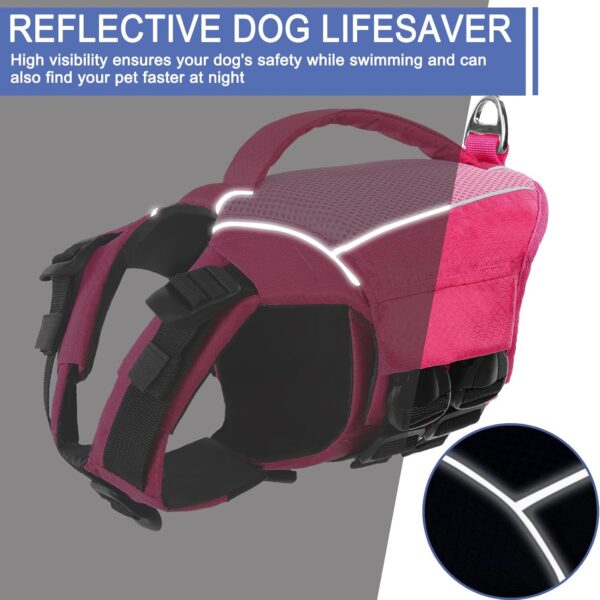 KOESON Dog Life Jacket Small, High Flotation Dog Life Vest for Swimming Boating, Reflective Adjustable Dog Floating Vest with Rescue Handle for Small Medium Large Dogs Pink XS - Image 4