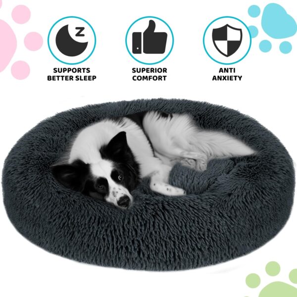 Calming Dog Bed, Anti-Anxiety Warming Cozy Soft Donut Dog Bed, Fluffy Faux Fur Plush Dog Bed for Medium Dogs, Machine Washable.(Grey, 30x30in) - Image 6