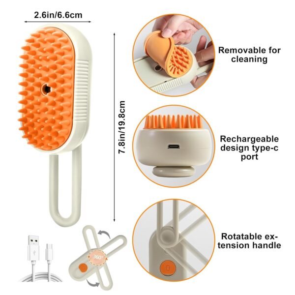 Steam Cat Brush, 3 in1 Steamy Pet Hair Brush for Dogs & Cats, Massage Grooming Brush With Water Spray for Removing Static Flying Hair Cat Supplies, Dog Comb for Shedding - Image 4